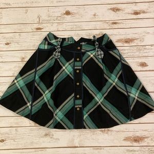 FEI Anthropologie Aqua and Navy Blue Plaid Button Up Skirt